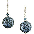 Silver Charming Life Denim Blue Mother of Pearl Crackle Earrings