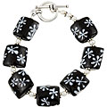 Sterling Silver Charming Life Black and White Art Glass Bracelet