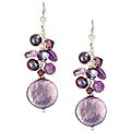 Silver 'Charming Life' Coin Pearl/ Amethyst Earrings (16 mm)