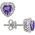 10k Gold Amethyst and 1/8ct TDW Diamond Heart Earrings