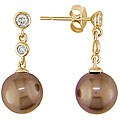 14k Gold Brown FW Pearl 1/5ct TDW Diamond Earrings (8-8.5 mm)