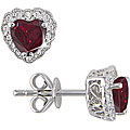 10k Gold 1/10ct TDW Diamond Created Ruby Heart Earrings