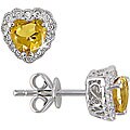 10k Gold Citrine, 1/10ct TDW Diamond Heart Earrings