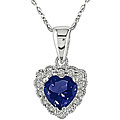 10k Gold Created Sapphire and Diamond Heart Necklace