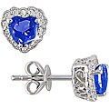 10k Gold Created Sapphire, 1/10ct TDW Diamond Heart Earrings