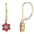 10k Gold Ruby and Diamond Flower Earrings