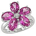 14k White Gold Pink Topaz and Diamond Flower Ring