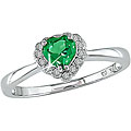10k White Gold Diamond and Created Emerald Heart Ring
