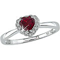 10k White Gold Created Ruby and Diamond Heart Ring