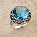 Sterling Silver Blue CZ and Marcasite Ring (Thailand)