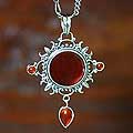 Sterling Silver 'Radiant Sun' Carnelian Necklace (Indonesia)