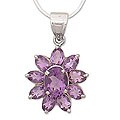 Sterling Silver 'Lilac Sunflower' Amethyst Necklace (India)
