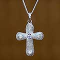 Silver 'Cross of Faith' Amethyst Necklace (Indonesia)