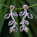 Amethyst and Sapphire 'Blossoming Leaf' Earrings (Thailand)