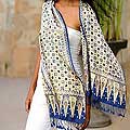 Silk 'Blue Jasmine' Batik Scarf (Indonesia)