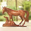 'Mother and Her Colt' Wood Statue (Indonesia)