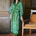 Women's Cotton 'Spearmint Clouds' Batik Robe (Indonesia)
