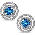 14k Gold 2 1/10ct TDW Blue/ White Diamond Earrings (SI1-SI2)
