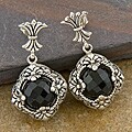 Sterling Silver 'Ornamented' Black Onyx Earrings (Indonesia)