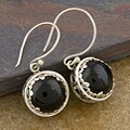 Black Onyx Silver Round Dangle Earrings (Indonesia)