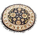 Indo Mahal Black/ Ivory Round Rug (3' x 3')