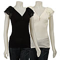 Kische Women's Button Tiered Flutter-sleeve Top