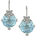 14k Gold Blue Topaz and Diamond Earrings