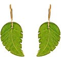 10k Yellow Gold Green Jade Leaf Earrings
