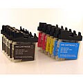 Color Inkjet Cartridges for Brother LC-61BK/C/M/Y (Pack of 12)