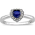10k Gold Heart-shaped Created Sapphire and Diamond Ring