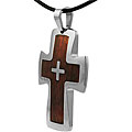 Stainless Steel Cross with Wooden Inlay Necklace