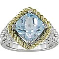 Silver and 10k Yellow Gold Blue Topaz and Diamond Ring