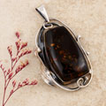 Sterling Silver Cognac Amber Scroll and Bead Pendant (Poland)
