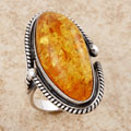 Sterling Silver Honey Amber Antiqued Rope Ring (Size 7.5) (Poland)