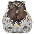 Michael Valitutti Palladium Silver Smokey Quartz/ Sapphire Ring