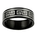 Stainless Steel Greek Key Black Ring