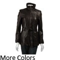 Izod Women's Zip-front 20-inch Belted Leather Coat