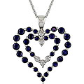 10k White Gold Sapphire and Diamond Heart Necklace