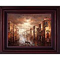Hand-painted 'Stormy Canal' Canvas Art
