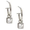 Sterling Silver Square CZ Charm Hoop Earrings