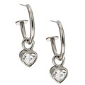 Sterling Silver Heart-shaped CZ Charm Hoop Earrings