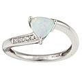 10k White Gold Created Opal and Diamond Trillion Ring