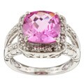 14k White Gold Created Pink Sapphire and Diamond Ring (Size 7)
