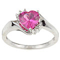 10k Gold Created Pink Sapphire and Diamond Heart Ring (Size 7)