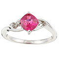 10k Gold Checkerboard Created Ruby and Diamond Ring (Size 7)