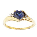 10k Yellow Gold Created Sapphire and Diamond Heart Ring
