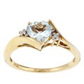 10k Yellow Gold Aquamarine and Diamond Heart Ring