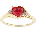 10k Yellow Gold Created Ruby and Diamond Heart Ring