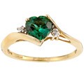 10k Yellow Gold Created Emerald and Diamond Heart Ring