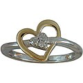 Sterling Silver and 10k Gold Diamond Double-heart Ring